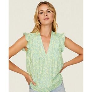 Derek Lam Collective Light Green Floral Ruffle Top 100% Cotton Sz 50 (US 18/20)